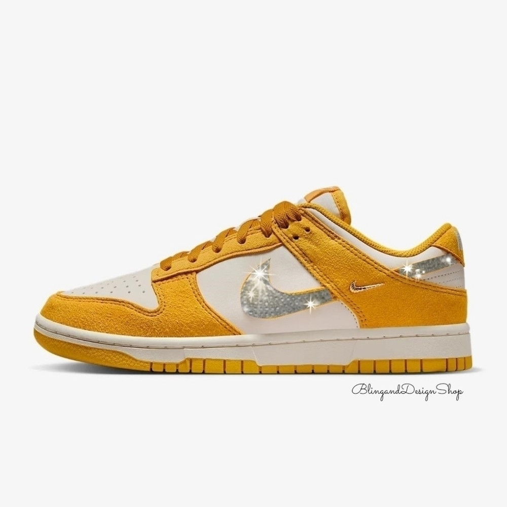 Customized Nike Dunk Low Yellow Womens Sneakers Shoes with Crystals Bling Nikes